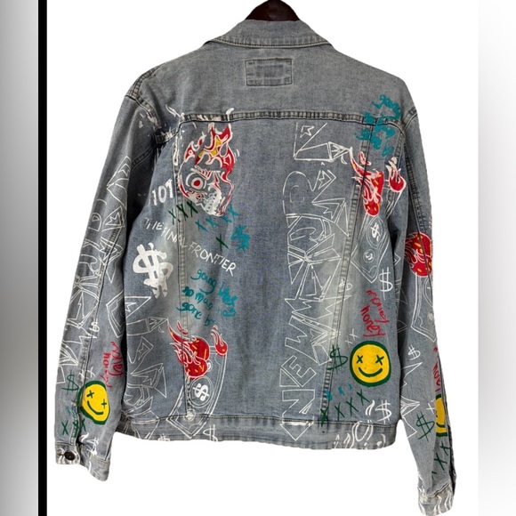 NEW Waimea Denim Jean Jacket Mens M Paint Splatter Streetwear Urban Hip Hop 90s - Picture 3 of 16
